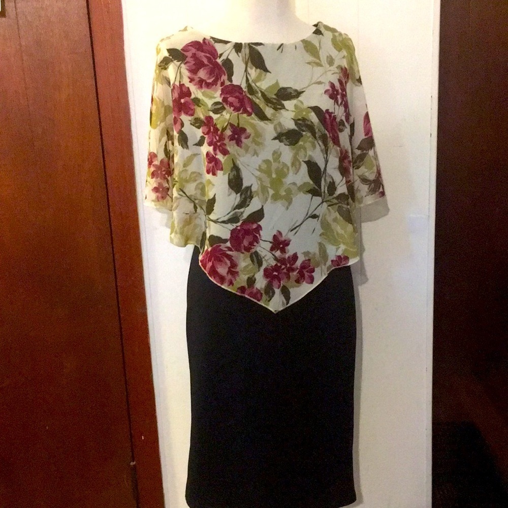 NWT MLLE Gabrielle Black Dress w/Floral Overlay: Sz M
